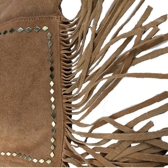 Steve Madden Tan Suede Studded Boho Western Cowgirl Fringed Shoulder Bag - Picture 2 of 12